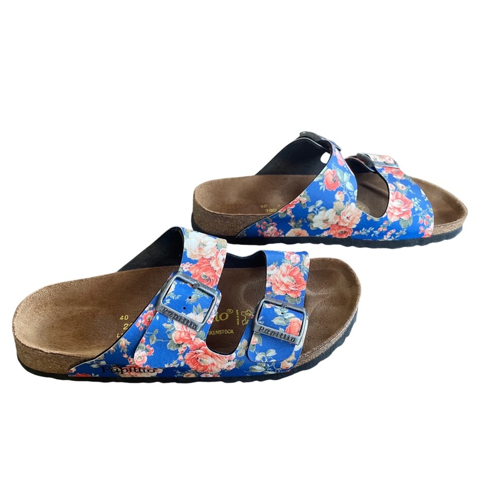 Papillio Birkenstock Arizona Blue Floral Sandals Women 40 L9 M7 Cork Slide Spain